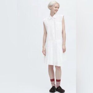 NWT JW ANDERSON UNIQLO Shirt Dress White Asymmetrical‎ Pleat Skirt Sleeveless XS